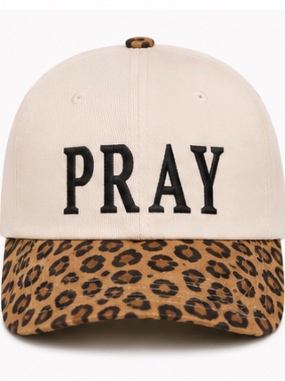 “PRAY” Embroidered Trucker Hat | Cream Leopard Faith Cap NWT